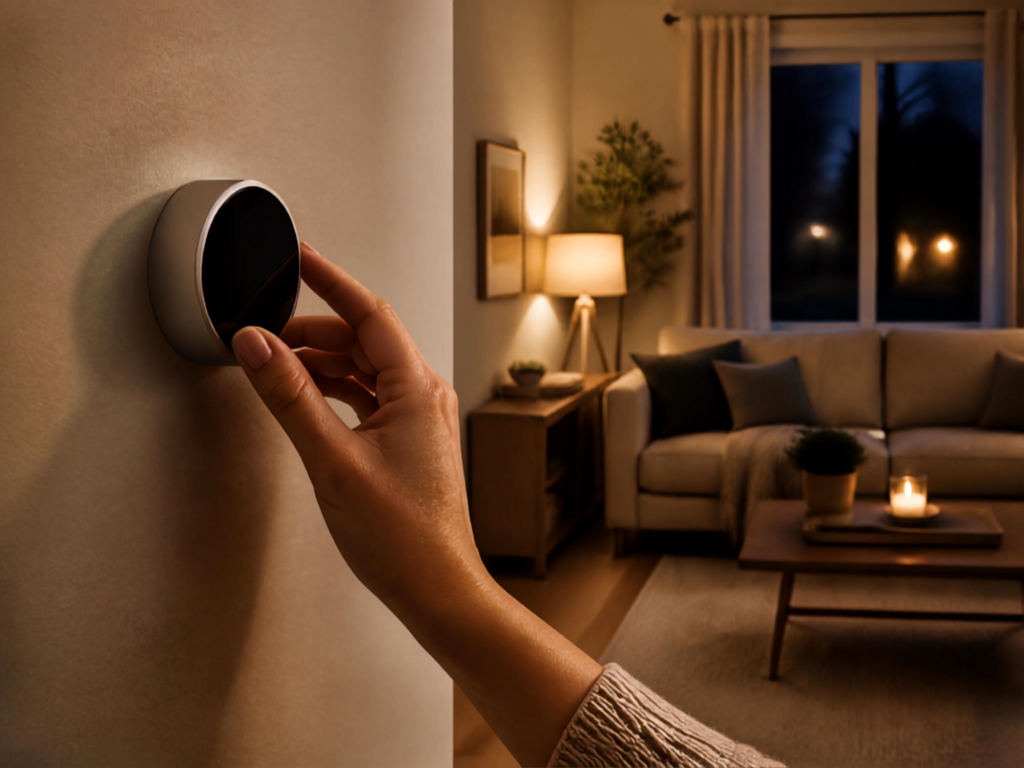 Smart thermostat helping manage home temperature during an evening reset