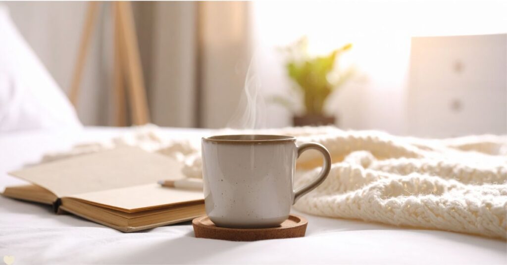 A peaceful minimalist bedroom with soft morning sunlight representing the Everyday Reset morning routine.