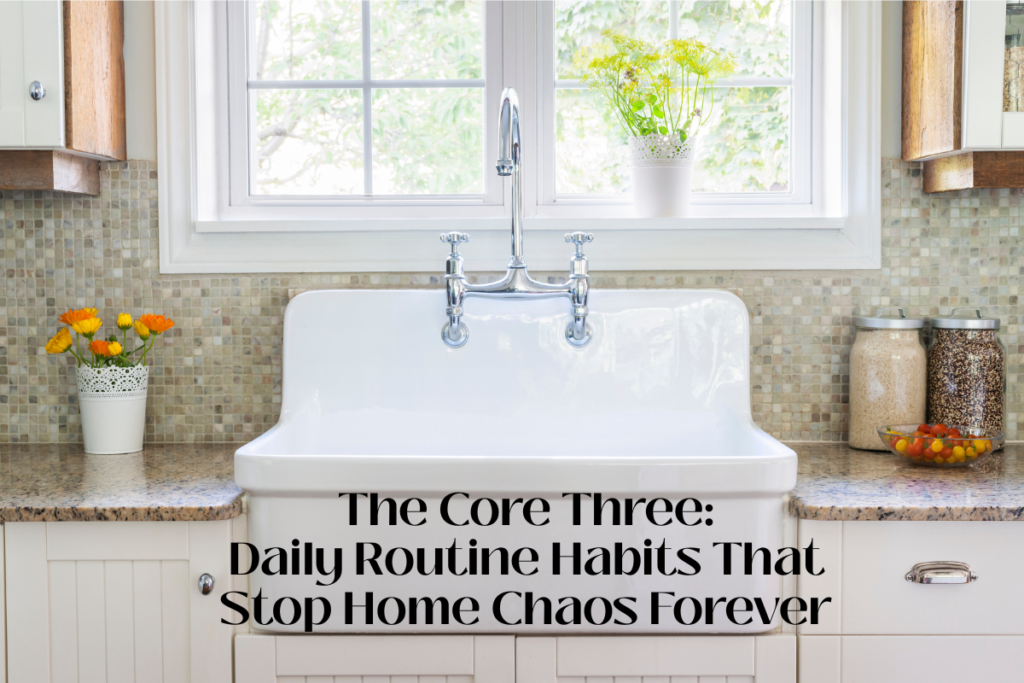 Clean kitchen sink for The Core Three Daily Routine habits that stop home Chaos forever