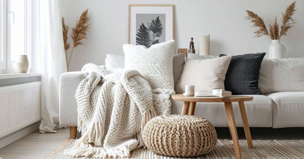 Peaceful sun-drenched living room representing mental peace and soft living.